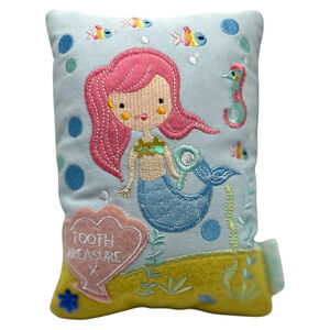 Tooth Fairy MERMAID Pillow GIRLS Tooth Pouch Floss & Rock Blue Pink NWT NEW CUTE